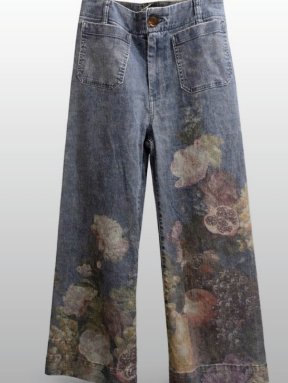 Anthropology Floral Wide-Leg Jeans Vintage Washed Blue Multi Colored Length 25" - Picture 3 of 5